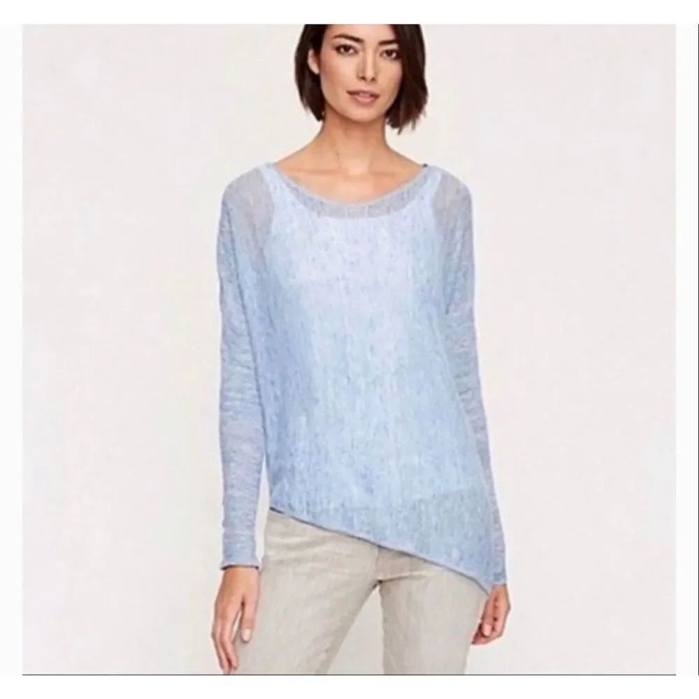 Eileen Fisher Asymmetrical Baby Blue Pull Over Top Sweater sz S EUC
